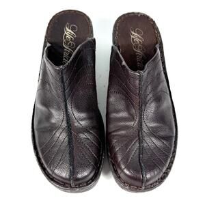 Lifestride Brown Leather Slip-On Clogs